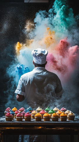 彩色纸杯蛋糕烘焙场景
