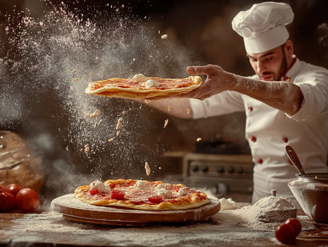 披萨师傅空中旋转披萨