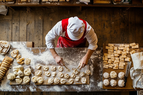 厨师红白帽制作甜点