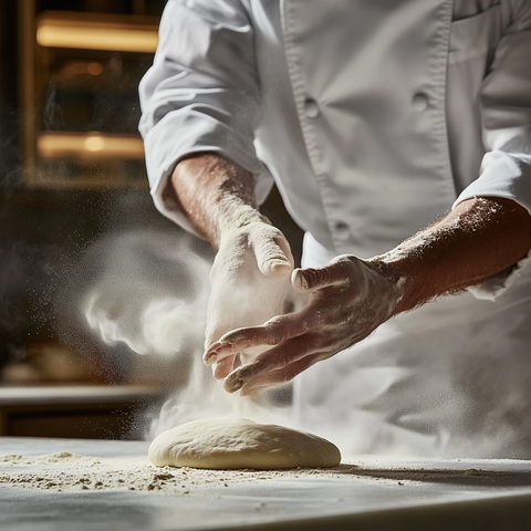 厨师揉面产生面粉尘雾