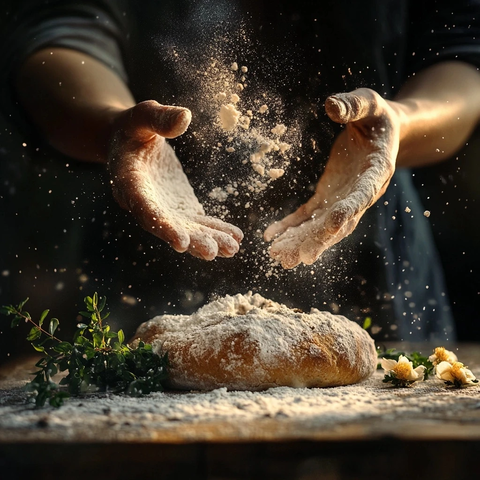 烘焙师手捧花草