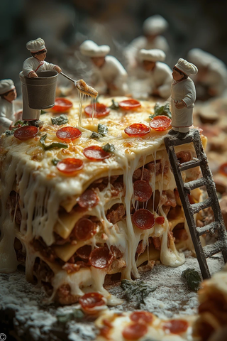 小厨师装饰奶酪意大利面