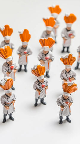 迷你厨师聚集白色背景