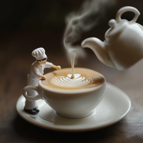 迷你咖啡师制作拿铁艺术