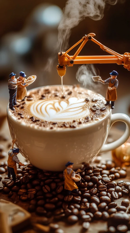 迷你咖啡师制作精致拉花