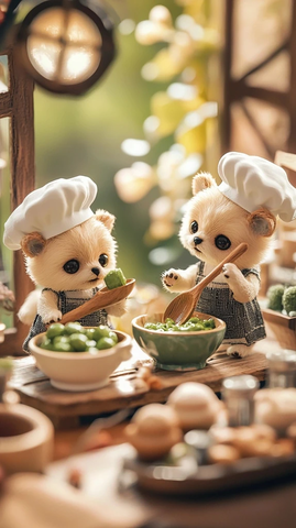 小狗厨师制作抹茶布丁