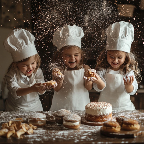 孩子们化妆做蛋糕闪粉飞扬