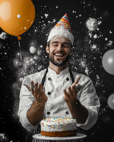 面粉飞扬的生日庆祝场景