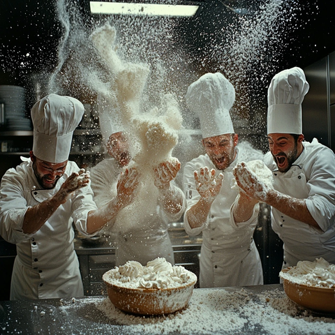 厨师投掷面粉厨房场景
