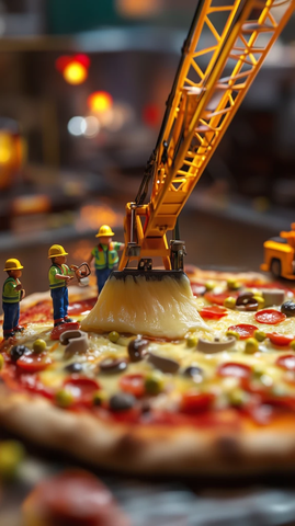 迷你工人翻新巨型披萨