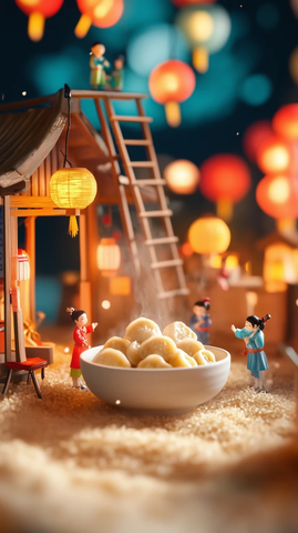 陶瓷碗与灯笼节小人偶