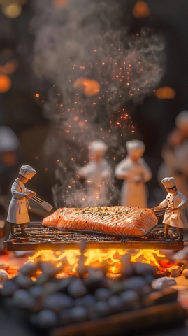 烤制三文鱼与迷你厨师