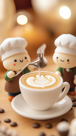 微型咖啡师制作拿铁艺术