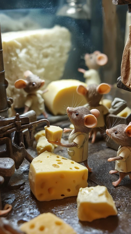 小鼠奶酪工厂忙碌场景