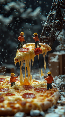 微型工人建造巨型披萨场景