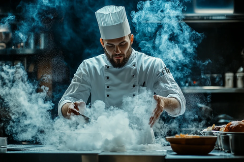 厨师使用液氮烹饪美食