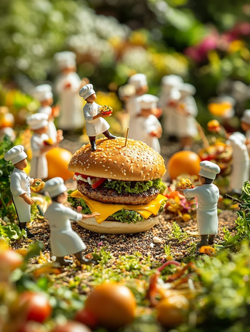 春日花园里的厨师与汉堡