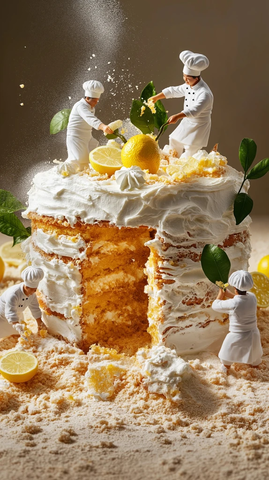 迷你厨师挖掘巨型柠檬蛋糕