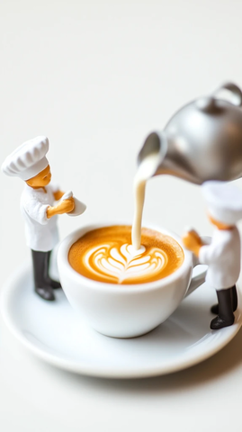 迷你咖啡师制作拿铁艺术