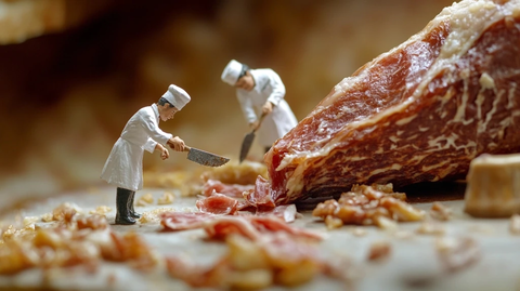 迷你厨师切割火腿场景