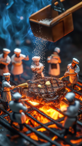 微型厨师团队烤制巨型牛排