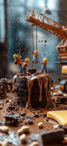 工人小雕像搬运布朗尼蛋糕