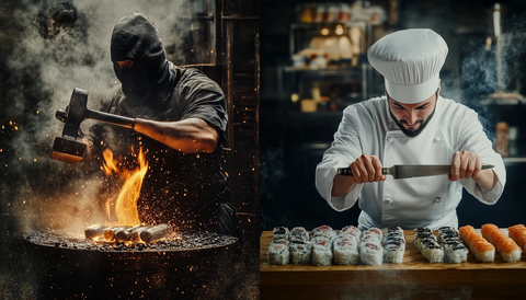 铁匠锤炼金属与厨师制作寿司