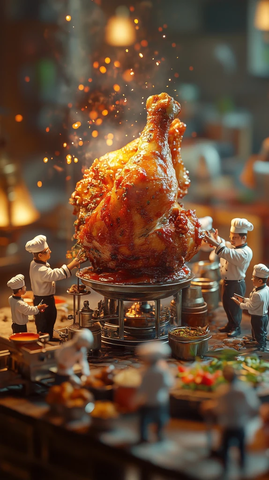 巨型鸡翅小腿与微型厨师