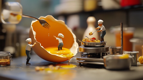 迷你厨师用蛋壳煮食物