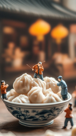 小人物与巨大饺子合影