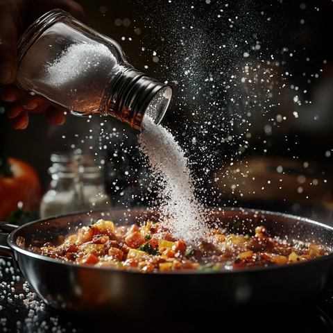 盐撒入沸腾炖锅的瞬间