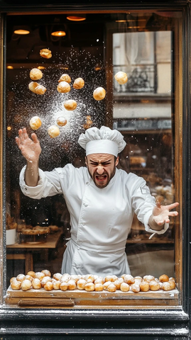 面包师店内投掷泡芙