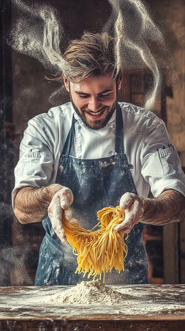 男厨师自制面粉鸡蛋面条