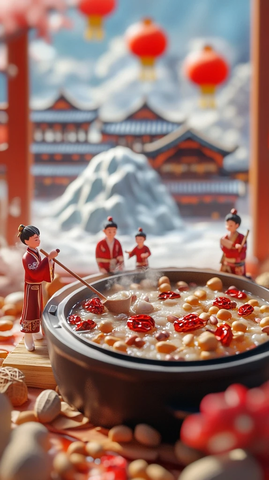 腊八粥与小人物插画