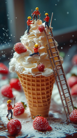 工人建造冰淇淋塔场景
