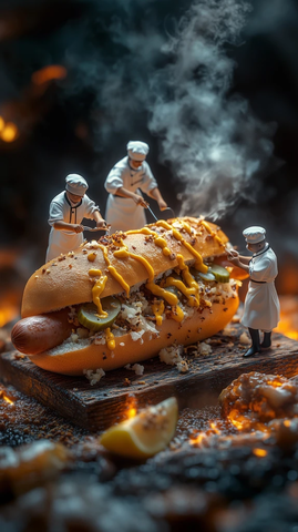 巨型热狗与微型厨师制作