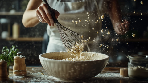女人搅拌蛋糕糊飞溅瞬间