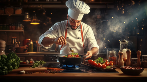 厨房中的星级主厨与香料