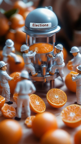 工人挤橙汁微缩场景