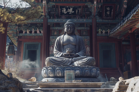 古寺庙前的佛像雕塑