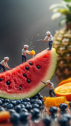 微型厨师制作精美水果拼盘
