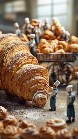 巨型牛角面包制作场景