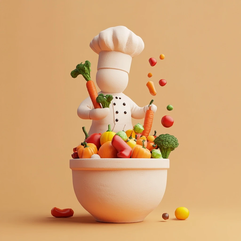 陶艺厨师搅拌彩色蔬菜