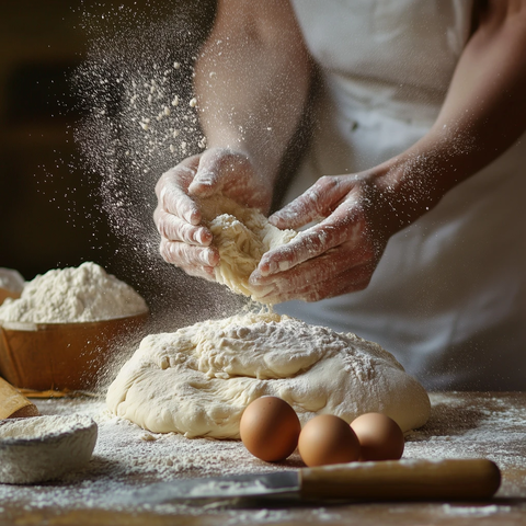 面包面团揉制过程特写