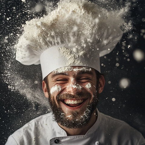 学徒厨师满脸面粉微笑
