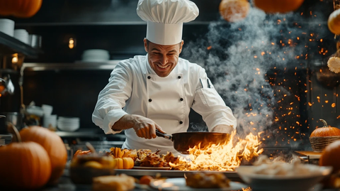厨师跳舞烹饪南瓜派火鸡
