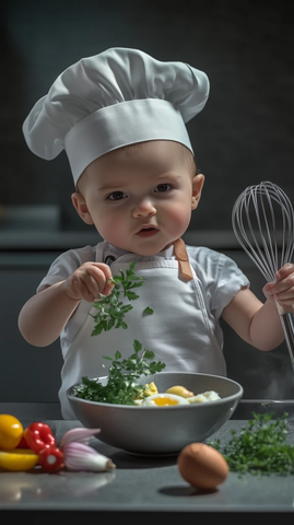宝宝厨师切菜搅拌鸡蛋