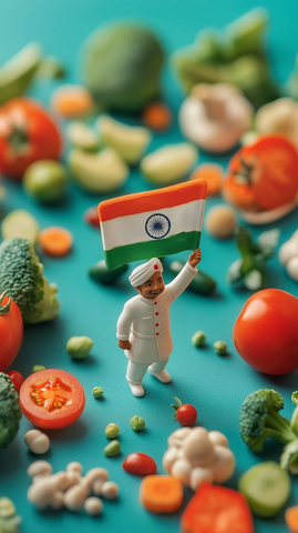 蔬菜环绕印度旗小人敬礼
