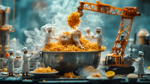 巨型铝锅挖掘鸡腿饭