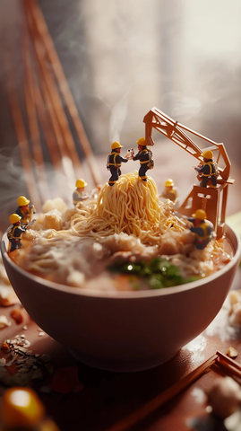 迷你工人搭建拉面碗场景